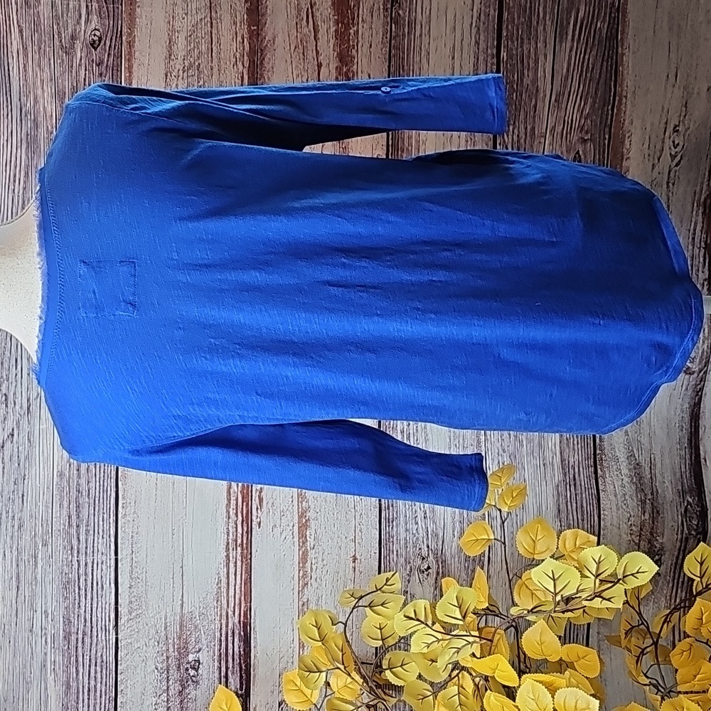 LANE BRYANT COOL & CASUAL 3/4 ROLL-TAB COBALT BLUE PULLOVER COTTON SLUB - Picture 6 of 13